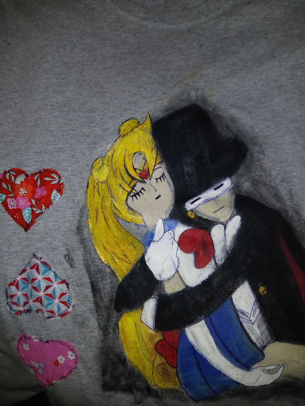 Hanes Gray Tee with Hand-Painted Yellow, Black & Red Sailor Moon Design